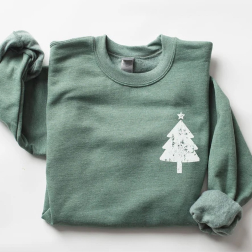 Xmas Tree Pocket Heather Green Sweatshirt